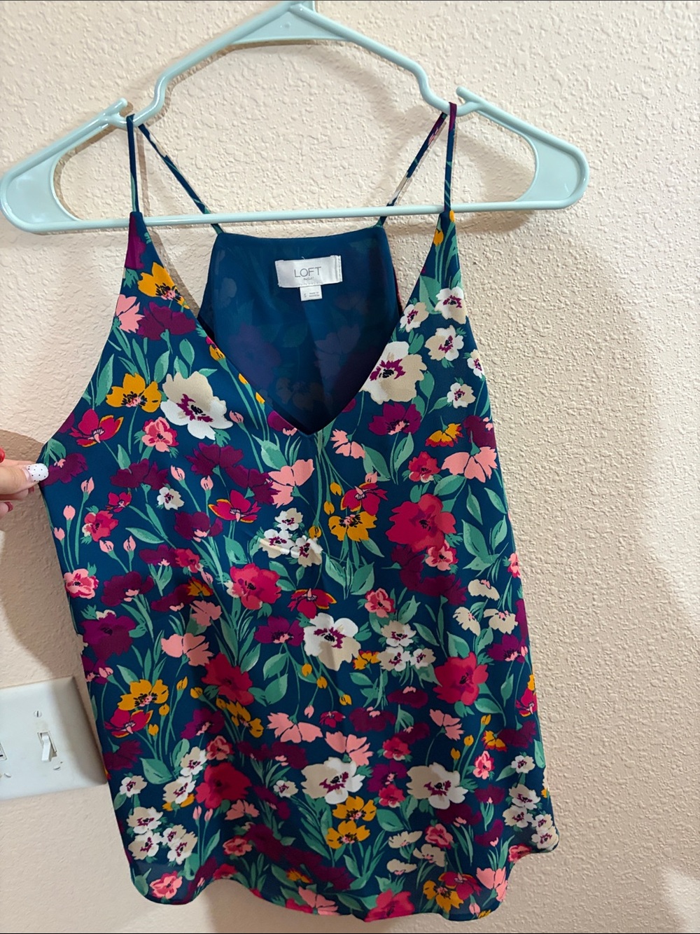 LOFT Outlet Teal Floral Spaghetti Strap V-Neck Tank Top